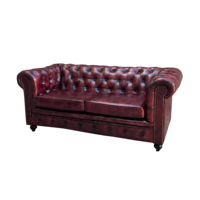 Sofá de Cuero Chesterfield Rojo Oxford de 2 Plazas, de Primera Calidad, Más Vendido en 2024, para Comedor y Sala de Estar