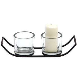 Support de bougie chauffe-plat en fer et verre noir fait main pour la décoration de Noël à la maison et les mariages, idéal pour l'affichage de bougies votives - Product Image 1