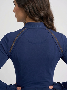 <b>Women's</b> <b>Navy</b> Blue Long Sleeve Quarter Zip Compression Sport <b>Top</b> Knitted Spandex Polyester Quick Dry Solid Color Base Layer - Product Image 3