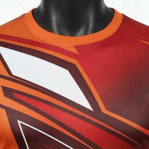 Men's Red Black Geometric Pattern Short Sleeve O-Neck T-Shirt Breathable Knitted Casual Fit Regular Length 220 Grams Front <b>Logo</b> - Product Image 6