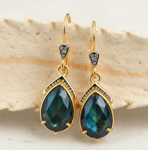 Handmade 925 Silver 18K Gold Plated Labradorite Earrings Pear Stone 5 Inch Dangle Earrings Boho <b>Jewellery</b> <b>Indian</b> Silver Earring - Product Image 1