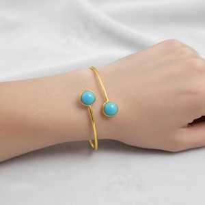 Natural Sleeping Beauty Turquoise Open <b>Bangle</b> <b>Bracelet</b> 925 Sterling <b>Silver</b> 14K Gold Plated December Birthstone Jewelry - Product Image 5
