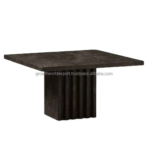 Premium Round <b>Dining</b> <b>Table</b> with Ribbed Pedestal Base Solid Wood Core & Oak Veneer Top Mid-Century Modern <b>Dining</b> Furniture OEM - Product Image 1
