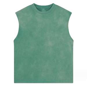 Camiseta sin mangas de algodón 100% tejido para hombre, con logo personalizado, cuello redondo, estilo urbano, lavado ácido, gris, estilo punk, corte regular, venta al por mayor - Product Image 5