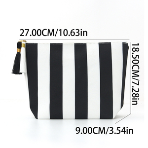 Modern Striped Canvas Cosmetic Pouch Bag With Zipper Closure Portable Make Up Pouch Medium Size Black And White Pattern - Product Image 5