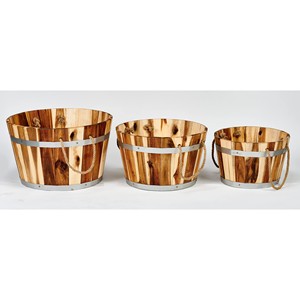 <b>Rustic</b> Acacia <b>Wood</b> Planter with Rope Handle - Wholesale B2B - Product Image 2