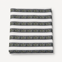 Ensemble de tissus en coton gris-vert imprimé à la main avec motif floral et rayures palmiers pour la confection de robes, la couture, les textiles de maison et l'artisanat – Doux