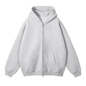 Sweat à capuche zippé personnalisé sans cordon, vierge, uni, coupe oversize en polaire, style boxy, haute qualité, pour homme, avec logo brodé - Product Image 1
