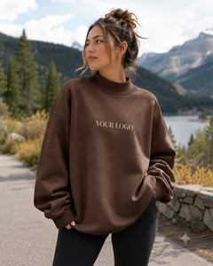 Sweat-shirt oversize à col montant pour femme en coton tricoté respirant avec imprimé lettres sur le devant, style automne - Product Image 1