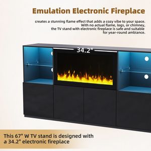 Meuble TV moderne TREND avec foyer électrique LED 34,2 pouces, finition brillante, sans chauffage, console multimédia - Product Image 3