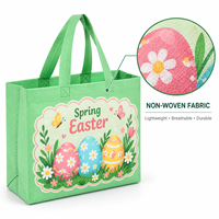 Sacs fourre-tout réutilisables en non-tissé écologiques, imprimés lapin de Pâques vert menthe, œuf, poussin, marguerite et couronne, avec logo personnalisé pour cadeaux