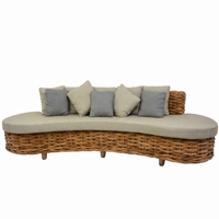 Canapé-lit Elizabeth en bois massif et demi-rotin, tissu Daphine, style resort haut de gamme, décoration tropicale, chaise de jardin, élégance extérieure, ronde