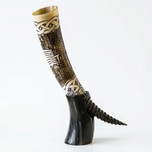 Handmade Buffalo <b>Horn</b> <b>Drinking</b> <b>Horn</b> With Carving Natural Shape Antique Imitation Art Collectible Decor - Product Image 2