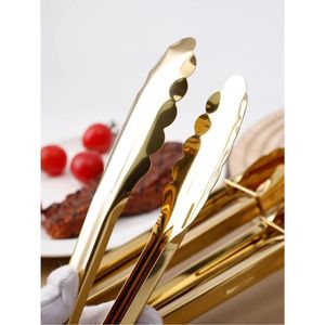 Pinces de cuisine de luxe en acier inoxydable doré, bord festonné, pinces de service en métal, pinces à barbecue, pinces à aliments, pinces de restaurant, vente en gros - Product Image 1
