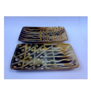 Plateau de service rectangulaire en bois de qualité supérieure avec poignées en corne, poli à la main, écologique, durable, design moderne - Product Image 3