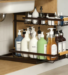 OEM/ODM Vietnam Double <b>Layer</b> Pull Out <b>Under</b> Sink Rack Metal Wire Kitchen Storage Holder Durable Organizer Shelf - Product Image 3