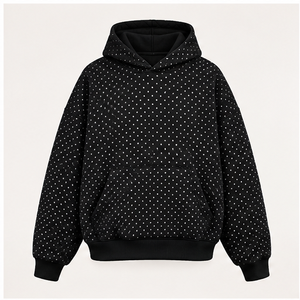 Customize Jet <b>Black</b> Womens Oversized Boxy Micro Dense Polka Dot Pullover Hoodie Heavyweight Plush Cotton <b>Fleece</b> WPHOOD-0002 - Product Image 1