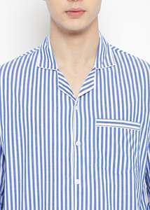 Ensemble de pyjama pour homme à manches longues rayé bleu et blanc en coton, vêtements de nuit décontractés avec poche, pour le printemps - Product Image 6