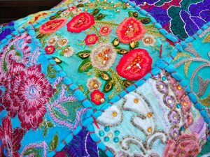 Saree <b>Patchwork</b> Cushion Cover 24×16 – Colorful Boho <b>Throw</b> Pillow Cover Handmade in India - Product Image 5