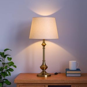 Lampe de table en laiton antique de luxe avec abat-jour en tissu blanc, lampe de chevet moderne pour salon, chambre à coucher, décoration de la maison - Product Image 5