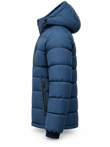 Blouson matelassé à capuche bleu marine pour homme, chaud, imperméable, séchage rapide, coupe-vent, décontracté élégant, fermeture éclair, rembourrage en polyester, coupe régulière - Product Image 3