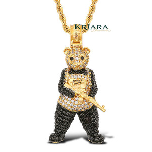 Pendentif Ours Hip Hop avec Pierres Moissanite, Argent 925 Plaqué Or 18K, Charme Unisexe en Forme d'Animal, Pendentifs Thème Animal - Product Image 1
