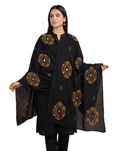 Wholesale Women Black Pashmina Shawl Geometric Embroidery Long Durable Traditional Scarf All Seasons Daily Wear OEM Supplier - Product Image 1
