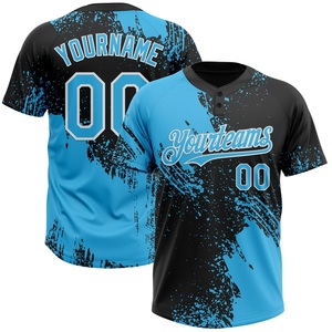 Jersey de Softbol de Lanzamiento Rápido en Negro y Azul Cielo, Diseño Abstracto con Salpicaduras de Tinta, Uniforme de Equipo de Alto Rendimiento, Colores Personalizados, Fabricación OEM y ODM - Product Image 1