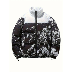 Men's Black <b>Camouflage</b> Puffer Jacket With Belt Closure Casual Style Polyester Shell - Product Image 4
