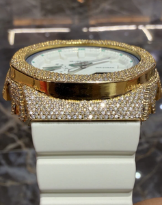 Reloj Mecánico Shreeji Jewels de Alta Calidad en Tono Oro Blanco con Incrustaciones de Moissanita, Correa de Acero Inoxidable, Pantalla Analógica, Unisex, Resistente al Agua - Product Image 2