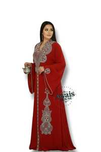 Ensemble 2 pièces de luxe AWAIS HOUSE pour femmes musulmanes, robe longue en velours uni perlé, lavable, coupe trapèze, vente en gros - Product Image 4