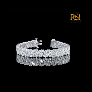 Alternating Marquise and Round Lab Diamond Floral Vine Tennis <b>Bracelet</b> Solid Gold 9K 14K 18K Luxury Bangle Band - Product Image 2