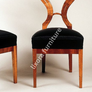 Luxury Handcrafted Solid Wood Dining <b>Chairs</b> Elegant Harp Back Design <b>Black</b> Velvet Upholstered Seat - Product Image 4