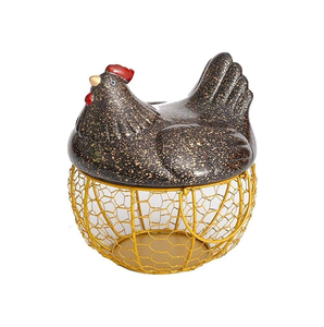 Chicken Shape Metal <b>Egg</b> Holder With Wire <b>Basket</b> Design For Kitchen Storage - Product Image 3