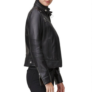 Chaqueta de Motociclista de Cuero Genuino para Mujer, Cuello Alto, Cierre de Cremallera, Manga Larga, Ropa Exterior de Motocicleta, Abrigo de Moda Otoñal - Product Image 2
