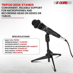 5 Core Desk Mic Stand 12" Height Adjustable Desktop <b>Microphone</b> Stands Metal Tripod Portable Foldable - Product Image 3