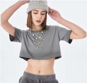 Camiseta con Logotipo Personalizado, Lavado Ácido, para Mujer, Talla Grande, Personalizada, de Algodón Suave - Product Image 2