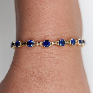 Sapphire Claw Prong Tennis Bracelet 925 Sterling Silver 14K Gold Plated Fully Customizable Luxury Jewelry - Product Image 3