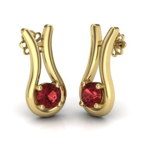 Fabricant de boucles d'oreilles en or 14 carats avec rubis incrustés de verre, design moderne en forme de J-Hoop, bijoux fins pour femmes, cadeau pour elle - Product Image 1