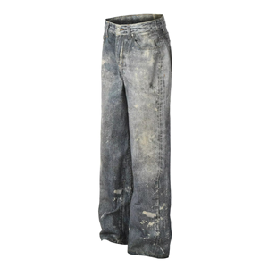 Wide Leg Distressed Denim Jeans High Waist Loose Fit Cotton Washed Ripped Casual Style Autumn Wear - Product Image 4