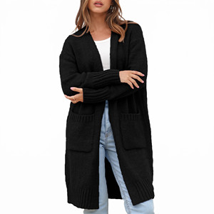 Cardigan long en maille côtelée essentiel pour femme, ouvert sur le devant, à manches longues, pour l'automne et l'hiver, style décontracté, idéal pour l'hiver - Product Image 3
