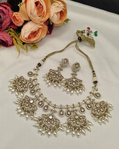Handcrafted Kundan White Pearldrop <b>Jewellery</b> <b>Set</b> with Earrings Ethnic Bridal <b>Wedding</b> & Party Wear Statement <b>Jewellery</b> Collection - Product Image 4