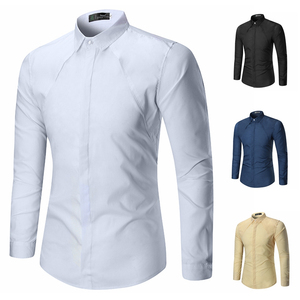 Camisa de Vestir de Manga Larga para Hombre, Color Azul Marino, Cuello Clásico, Manga Larga, Formal, para Otoño, 100% Algodón Popelina - Product Image 6