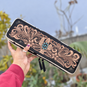 Hand Tooled Leather <b>Heat</b> Resistant Leather Travel Case <b>Hair</b> On Hide Straightener Cases Perfect Organizer for <b>Hair</b> Tools - Product Image 1