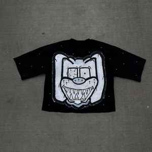 Camisetas Vintage de Algodón Estampado para Hombre, de Hombro Caído, Oversize, Negras, 250GSM, Lavadas con Efecto Ácido - Product Image 4