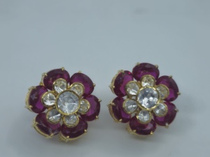 925 Sterling <b>Silver</b> Polki <b>Stud</b> Earrings Nano Pink Flower Shape Indian Jewelry for Women gift for her - Product Image 3