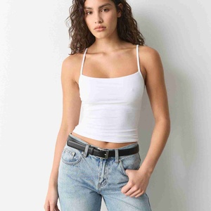 Camiseta sin mangas personalizada para mujer, top corto de verano, camisola con cuello redondo, tops transpirables para mujer, camiseta de verano acanalada - Product Image 1