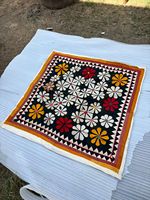 Panneau mural décoratif en tissu de coton brodé, patchwork vintage fait main, multicolore, lavable
