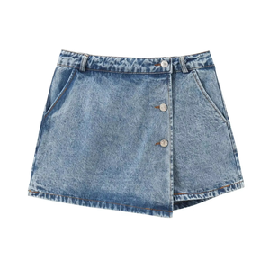 Leggings Vaqueros de Cintura Alta para Mujer, con Botones Cruzados en la Parte Delantera, Dobladillo Asimétrico, Transpirables para Invierno, Fabricante OEM Personalizado - Product Image 4