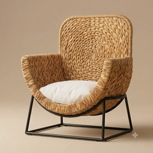 Modern Oval Woven Eco-Friendly Pet <b>Bed</b> with Cushion <b>Elevated</b> Frame for Small <b>Dogs</b> or Cats Water Hyacinth Material Portable - Product Image 4